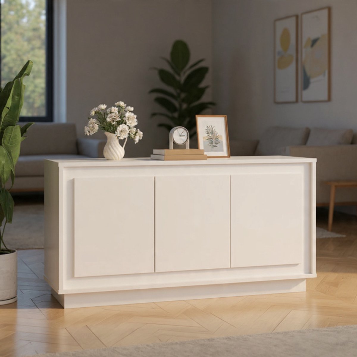 Bianca Dressoir - Multifunctionele Commode & Dressoir met Veel Opbergruimte - Woonkamerkast en Bijzetkast - Modern Design - Wit Houtmateriaal - 120 x 35 x 75 cm - Casa Serena – Casa Dorada