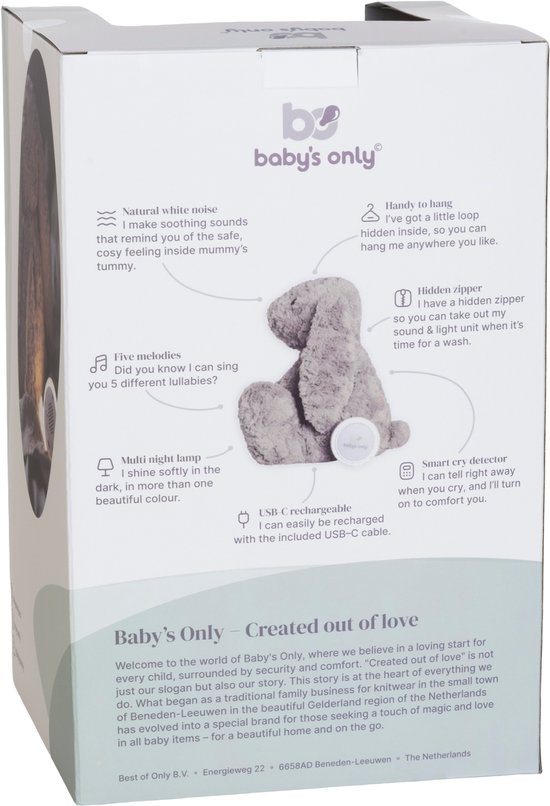 Baby's Only Bibi het knuffelkonijn met slaaptrainer - Baby knuffel met white noise en slimme huilsensor - Nachtlicht - Taupe van Merkloos — afbeelding 3