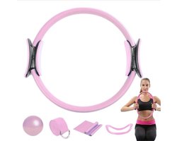 Pilates Ring - Weerstandsbanden - Pilates bal - Yoga ring set - Accessoires voor Thuisgymnastiek - Ideaal voor fitness en flexibiliteitsoefeningen - Complete Lichaamsverstevigingsset - Roze