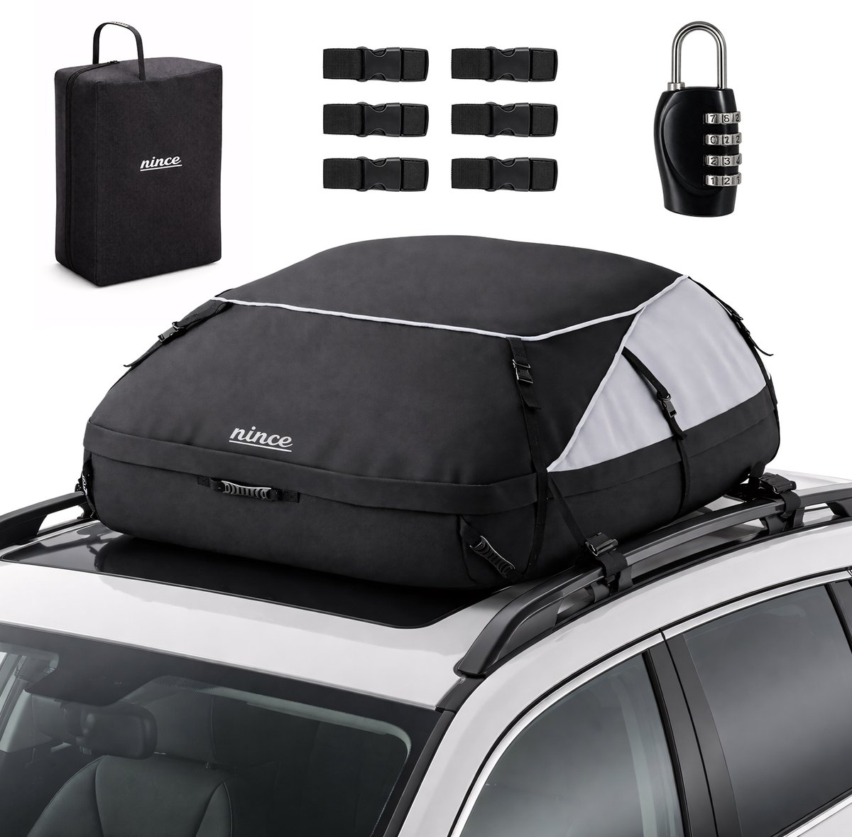 Nince Dakkoffer 792L - Waterdichte Auto Daktas - Opvouwbaar - Met en Zonder Dakdragers - Oxford 900D + PVC - Zwart – foto 6