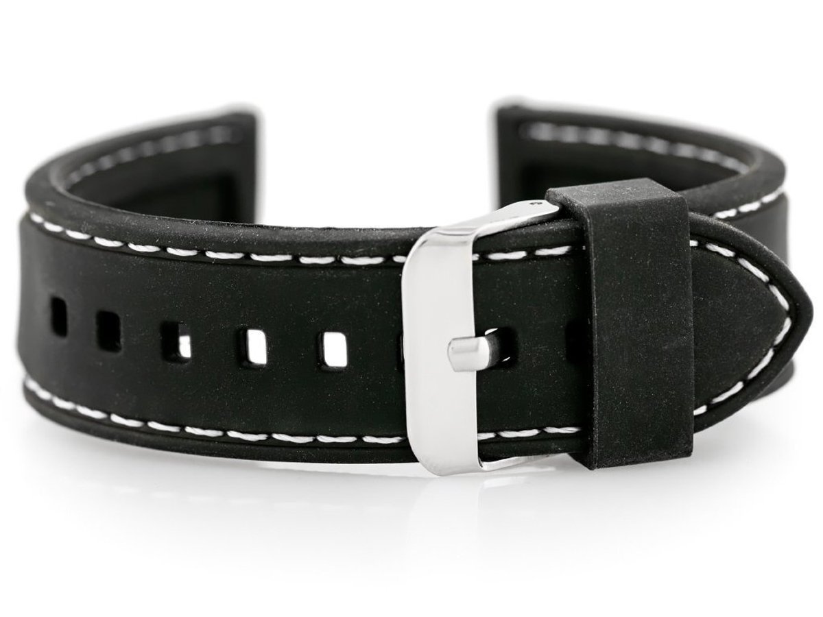 Pacific U20 - Horlogebandje - Rubber - 22mm - Zwart-Wit