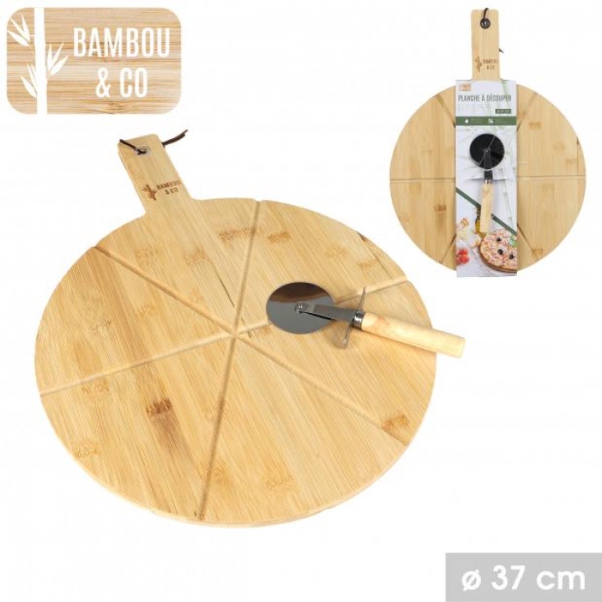 “BAMBOU & CO” Snijplank met pizzaroller Ø37 cm