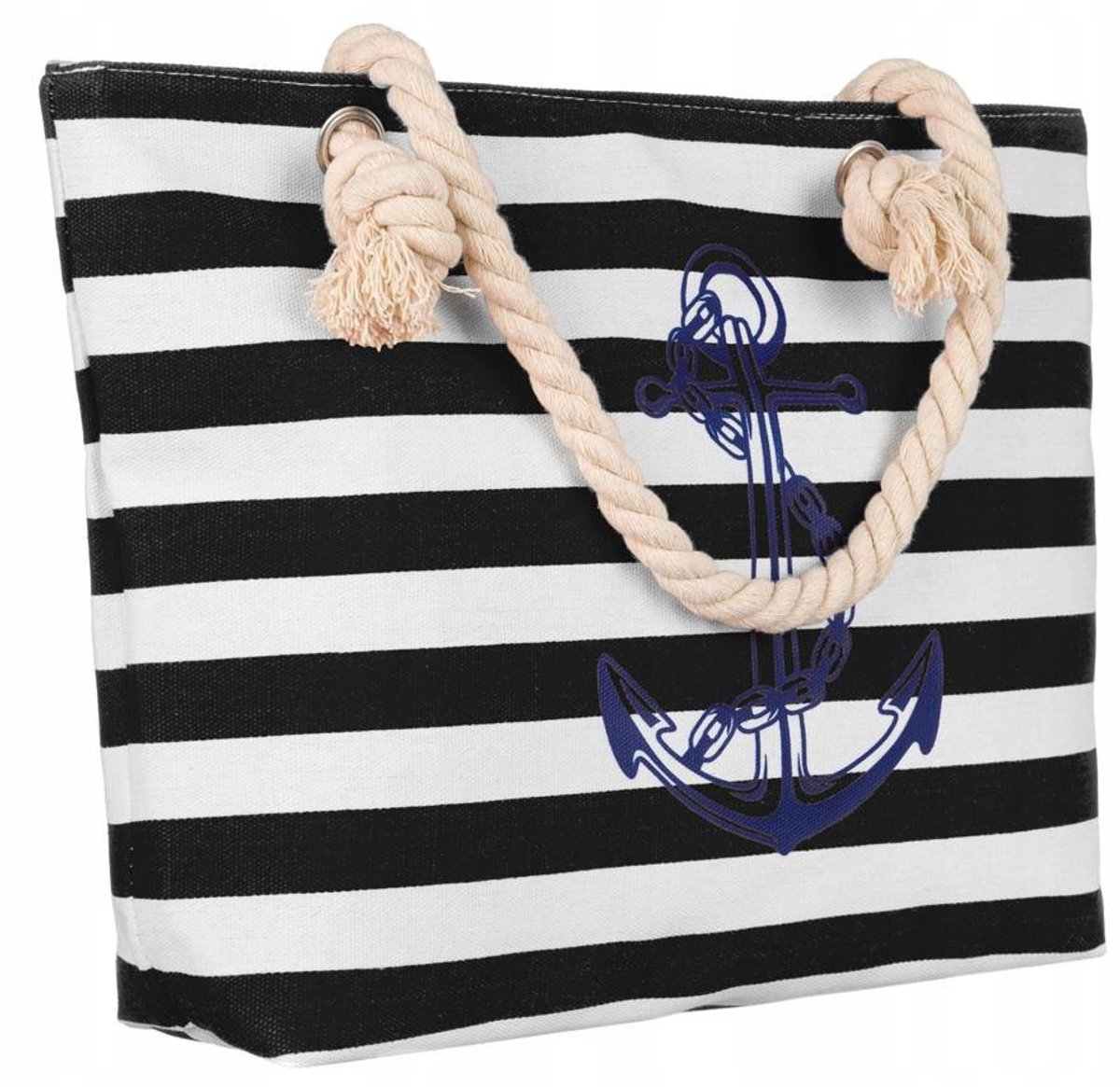 Inny - Strandtas - Polyester - Anker Motief - Rieten Handvat