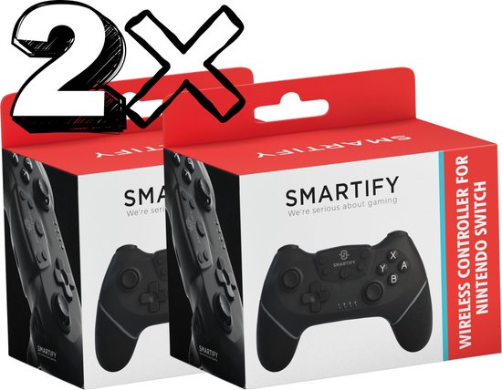 Deux manettes sans fil Smartify pour Nintendo Switch, dans leur emballage d'origine.