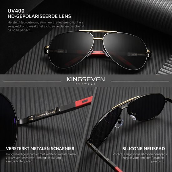 KingSeven Blackstar - Pilotenbril met UV400 en polarisatie filter - Z150 van Kingseven — afbeelding 3