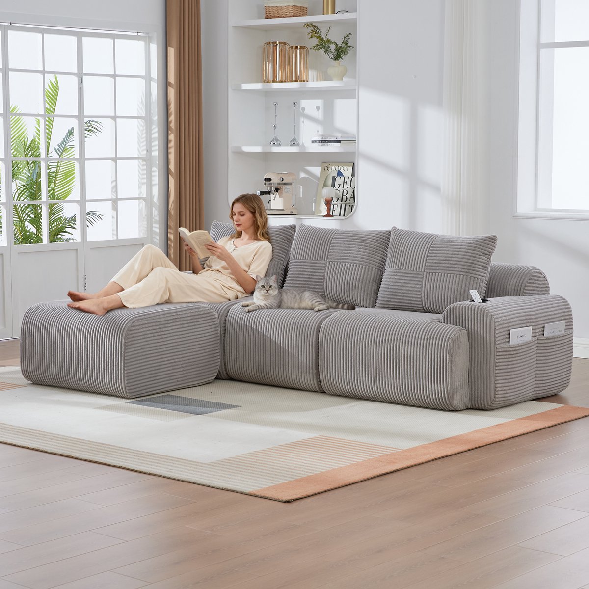 STILVORA Modulaire Hoekbank 268x174 Cm - 3 Zits Met Hockers En Bekerhouder - Met Zijvak Vo