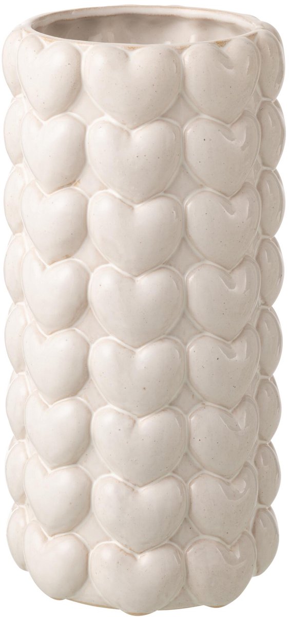 Decoshoppen.nl Vaas Harten - Steengoed - Ecru - Extra Large - 32,5 cm