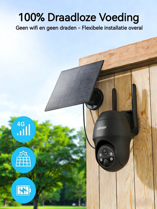 ieGeek Security Buitencamera S11 4G LTE - Outdoor Cam - 2K UHD - Pan & Tilt - Zonnepaneel - Kleurennachtzicht - Inclusief SIM-kaart van Merkloos — afbeelding 4
