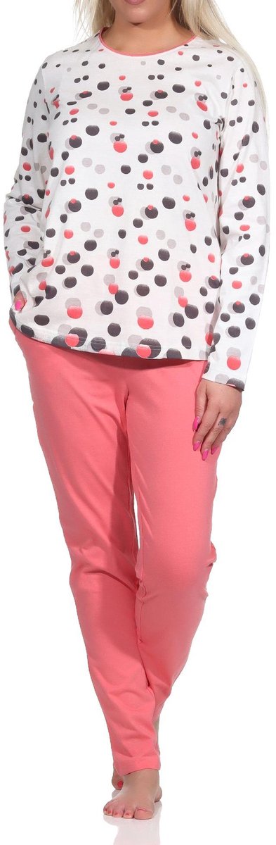 Normann Damespyjama met lange mouwen in polkadot-look - ook in overmaten apricot