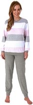 Badstof pyjama voor dames met manchetten in elegante blokstreep-look - ook in overmaten
