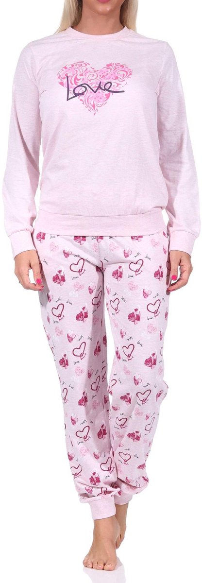 Normann Damespyjama's met manchetten in hartje en allure look - ook in oversized - 122 201 90 815 rosa