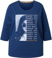 Ulla Popken - Dames - Shirt foto-/tekstmotief A-lijn ronde hals 3/4-mouw - Donkerblauw - Maat 54+