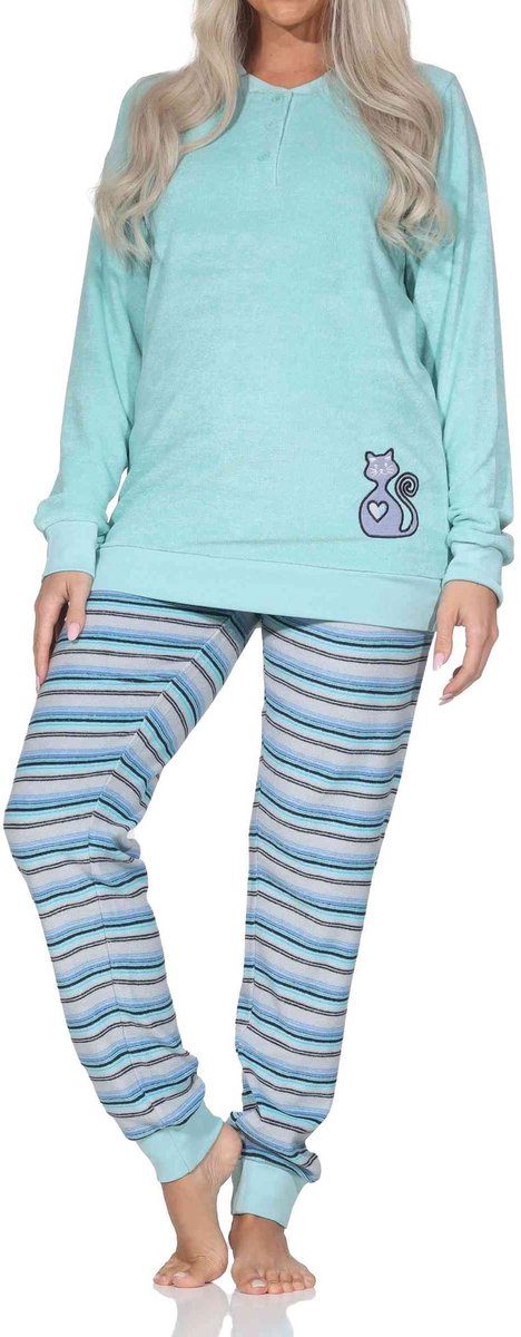 Normann dames badstof pyjama met manchetten + schattig dierenmotief – ook in grote maten türkis