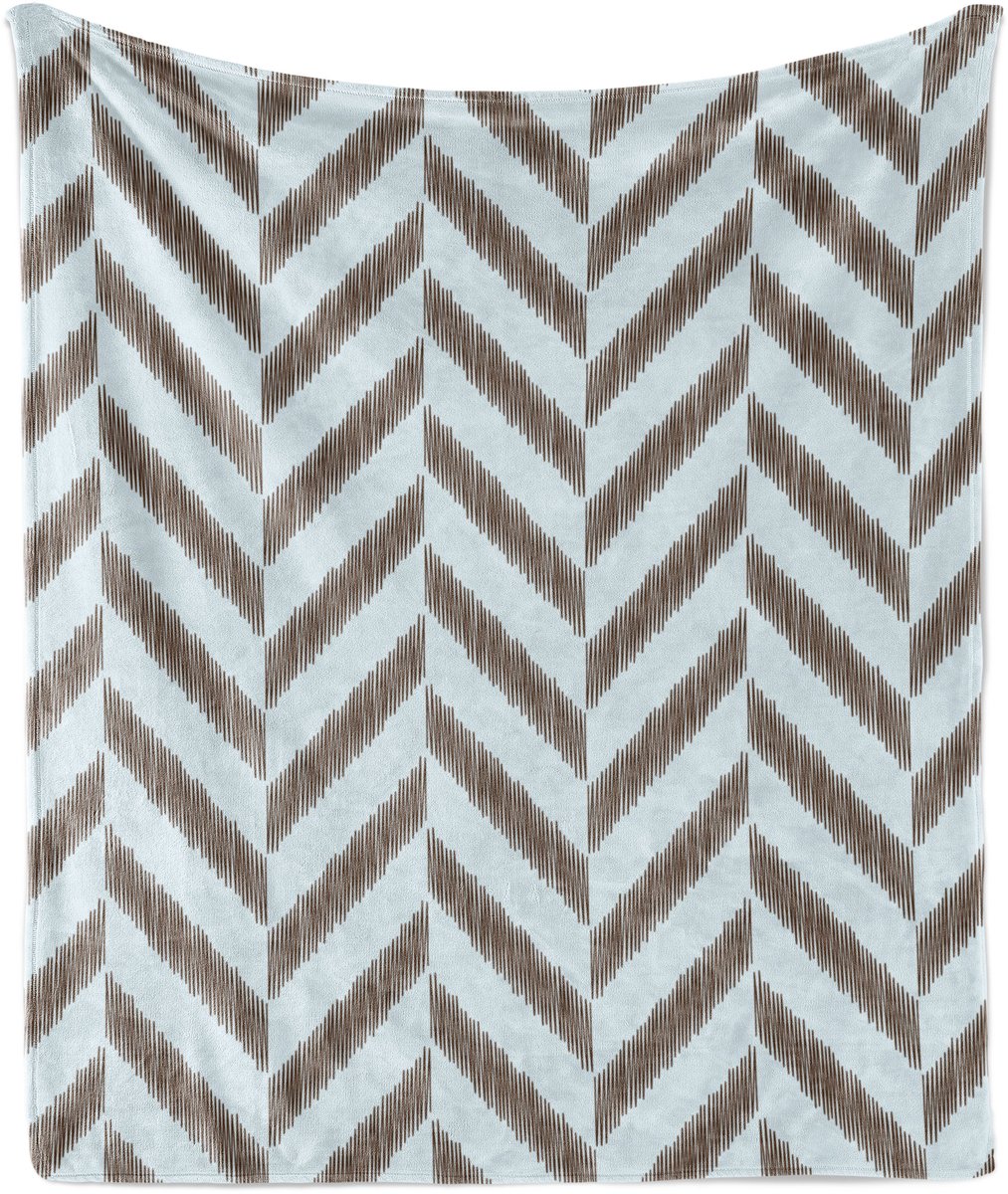 ABAKUHAUS Water Soft Flannel Fleece Deken, Vloeiend Chevron Zigzagpatroon, Gezellige Pluche Plaid, 125 x 175 cm, Hemelsblauw en Bruin