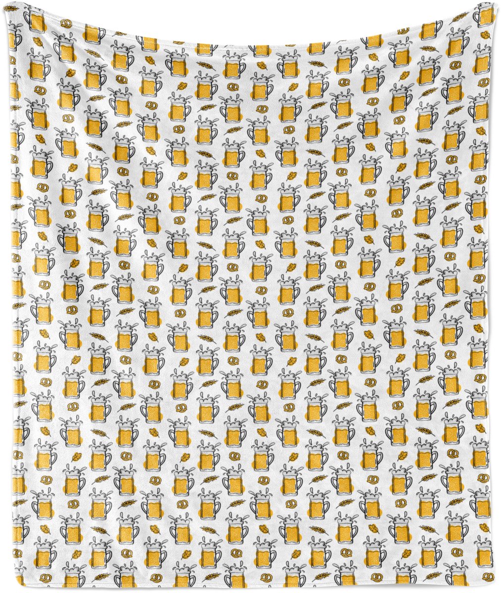 ABAKUHAUS Zachte flanellen fleece deken met bierprint, patroon van alcoholische drank in een beker, pluche plaid, 125 x 175 cm, oranje cola grijs