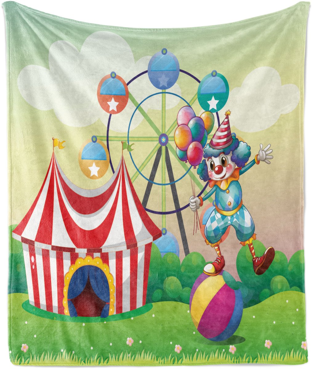 ABAKUHAUS Kleurrijke zachte flanellen fleece deken, opblaasbare clownbal, knusse pluche plaid, 125 x 175 cm, meerkleurig