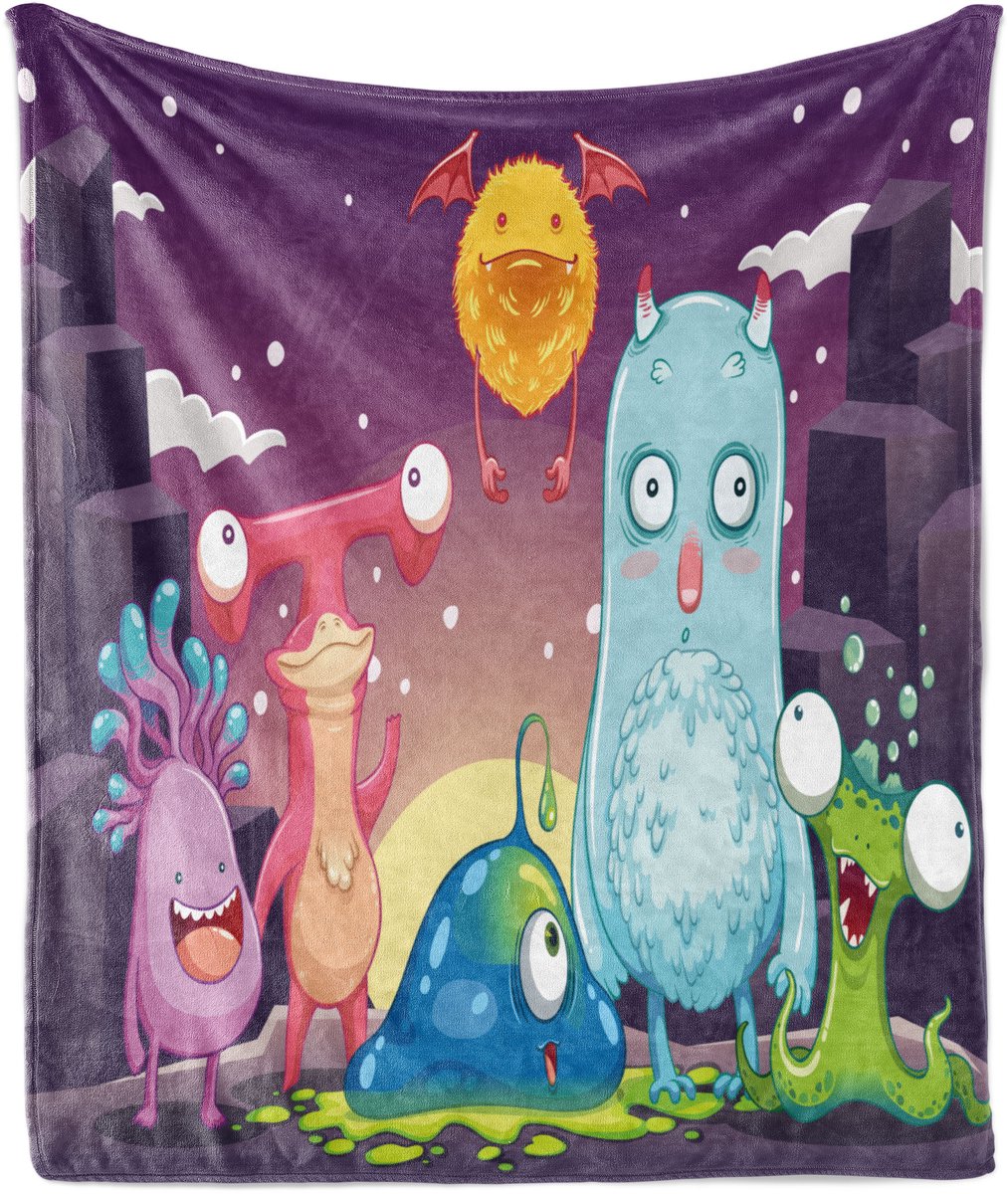 ABAKUHAUS Foreigner Zachte Flanellen Fleece Deken, Leuke en Vrolijke Personages, Gezellige Pluche Plaid, 125 x 175 cm, Paars en Meerkleurig