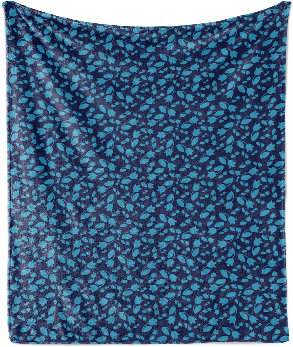 ABAKUHAUS Tulp Zachte Flanellen Fleece Deken, Klassiek Bloemenpatroon, Gezellige Pluche Plaid, 125 x 175 cm, Diep Hemelsblauw Indigo
