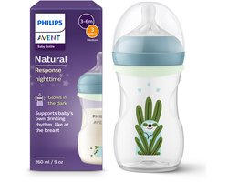 Philips Avent Natural Response Nighttime babyfles 260 ml – Flow 3 – Antikramp – Glow-in-the-dark fles - SCY903/81