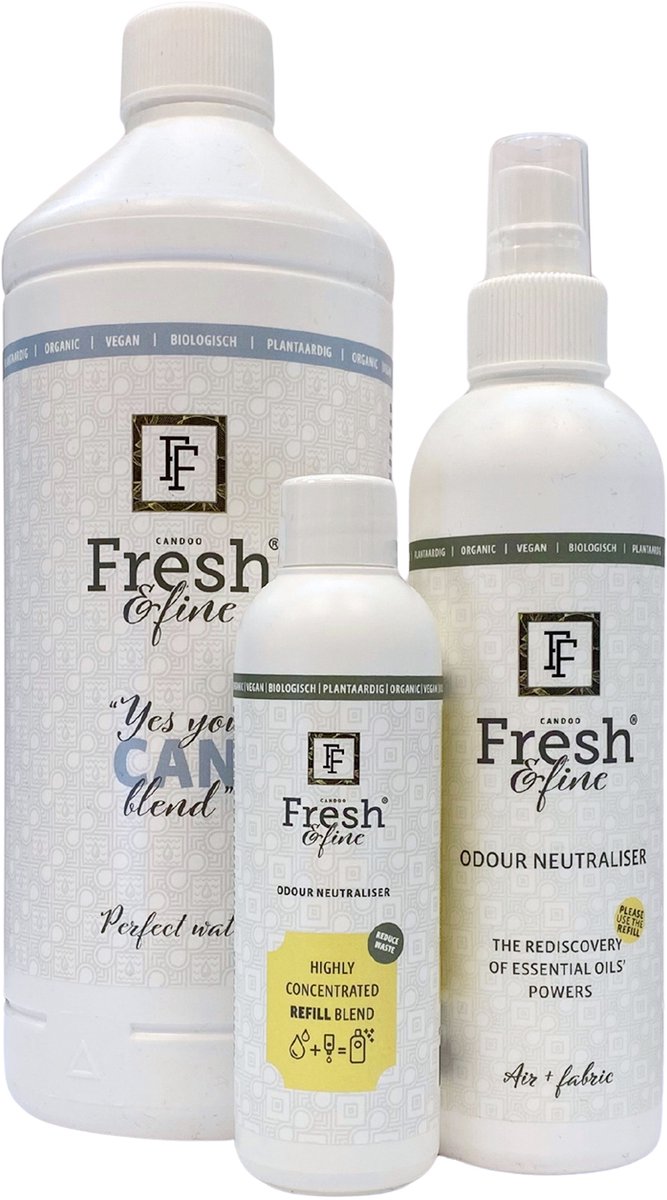 Fresh&Fine Luchtverfrisser totaalpakket - 100% natuurlijke Essential spray + Geconcentreerde navulling & perfect water