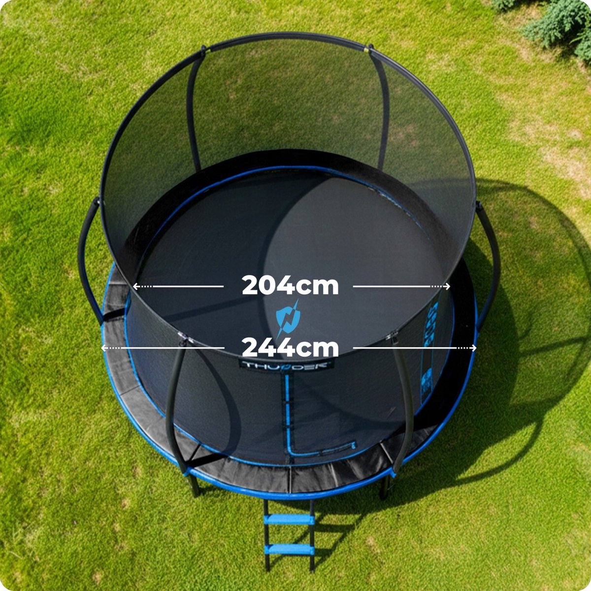 Thunder Trampoline 244 cm – Ronde Tuintrampoline – Max. 150 kg – Met Ladder – Blauw — afbeelding 4