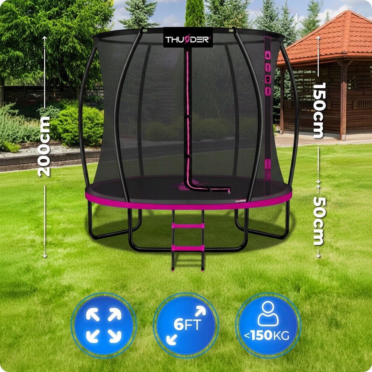 Thunder Trampoline 183 cm – Ronde Tuintrampoline – Max. 150 kg – Met Ladder – Roze — afbeelding 4