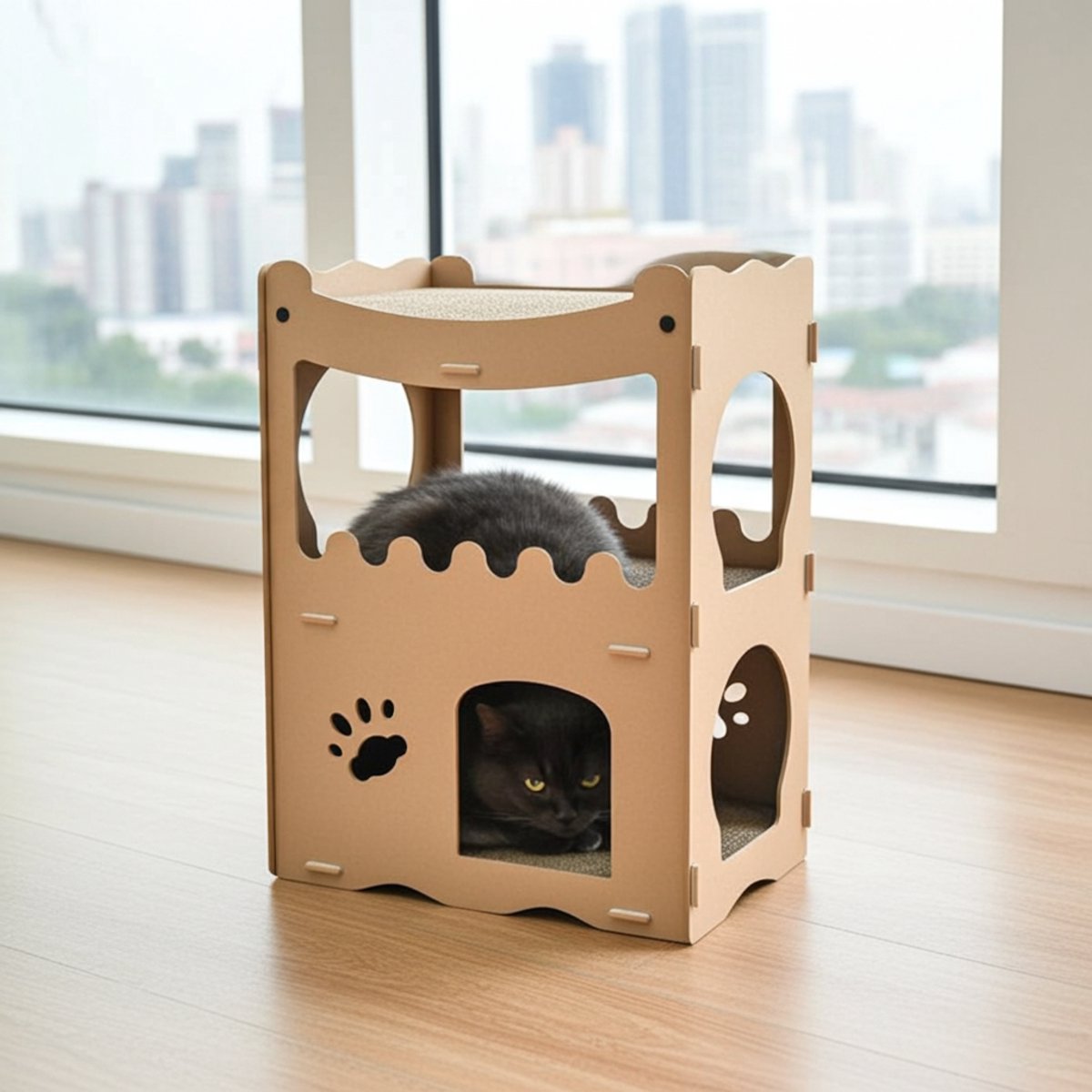 Kattenhuis - duurzaam speelhuis voor katten - karton krabmeubel katten - Afmetingen 53.5 x 31 x 70.5 cm — afbeelding 17
