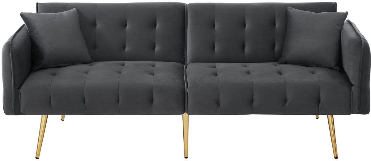 Merax Tweezits Slaapbank Met Bedfunctie - Verstelbare Rugleuning En Armleuningen - Velours Bekleding - Antiekgrijs - 215 X 81,5 Cm Slaapoppervlak