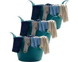 Excellent Houseware Flexibele wasmand - 3x - petrol blauw - 30 liter - kunststof - 54 x 37 cm - met handvatten