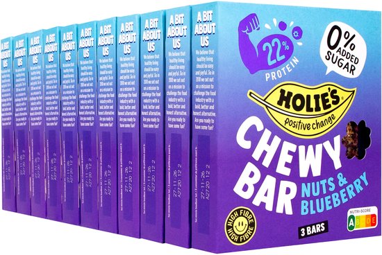 Holie's Chewy bar Nuts & Blueberry 3 repen - reep - suikervrij - gezond - vegan - 11 pack