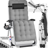 tectake® Opvouwbare Ligstoel Cloud - Tuinstoel met Tafeltje - Bekerhouder - Traploos Verstelbaar - Voor Balkon, Camping of Tuin - Relaxstoel met extra dik Kussen - Strandstoel - Ligbed - Div. kleuren - Grijs