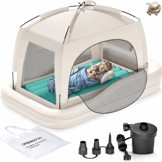 Foto: Opblaasbaar reisbeddje voor peuters draagbaar lichtgewicht kinderbed opblaasbaar peuterbed voor reizen en camping kinder reisbed voor thuisgebruik comfortabel veilig peuterbed khaki en groen babybed 