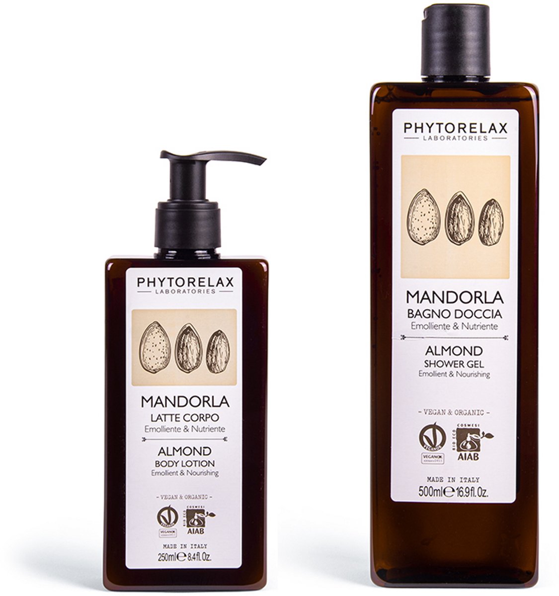 Phytorelax Almond Verzorgingsset – Amandel Douchegel 500ml & Bodylotion 250ml – Voedend & Verzachtend – Vegan – Voor Droge Huid – Natuurlijk