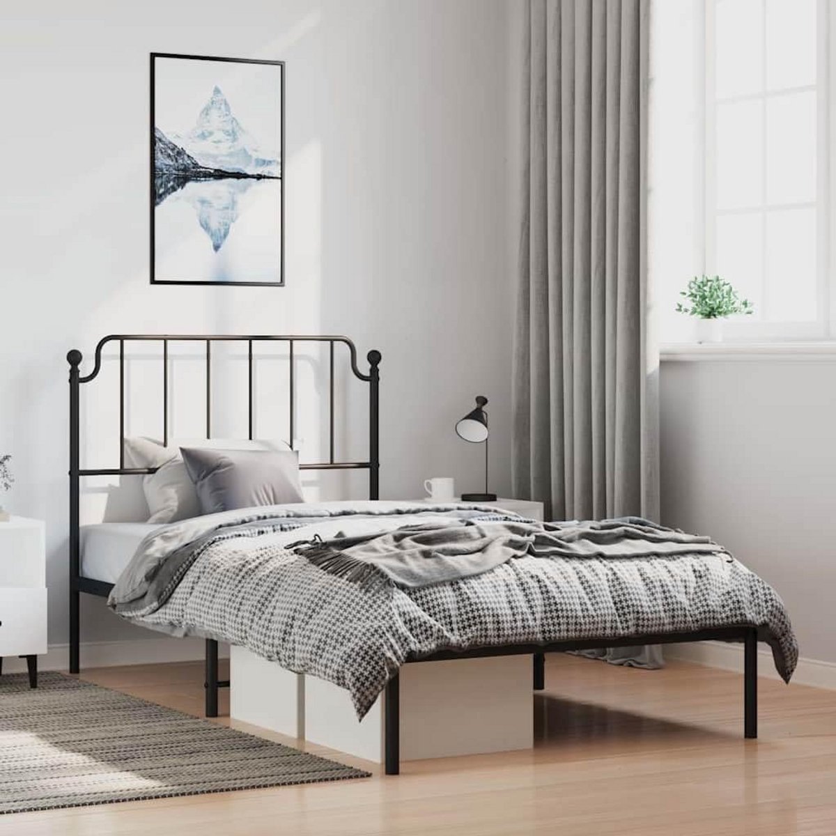 Eenpersoonsbed met Hoofdbord Metaal Zwart 100x200 cm