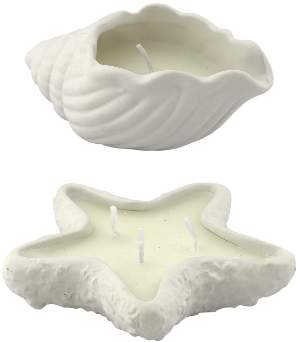 Home Society Kaars - Schelpen - Set van 2 - Keramiek - Strand & Coastal Decoratie - Woondecoratie Wit, wit