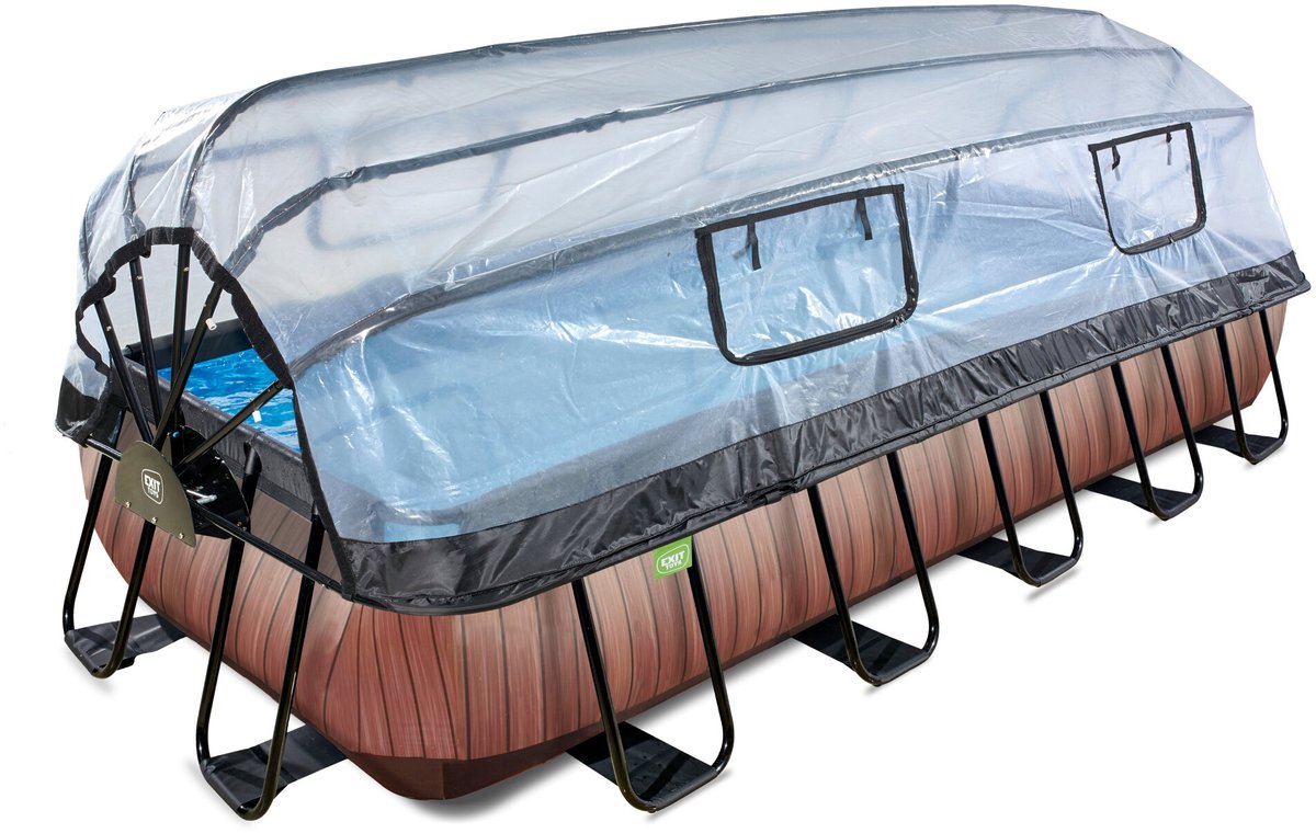 EXIT Wood Frame Zwembad 540x250x122cm - Opzetzwembad - met Zandfilterpomp & Overkapping - Rechthoekig - Bruin