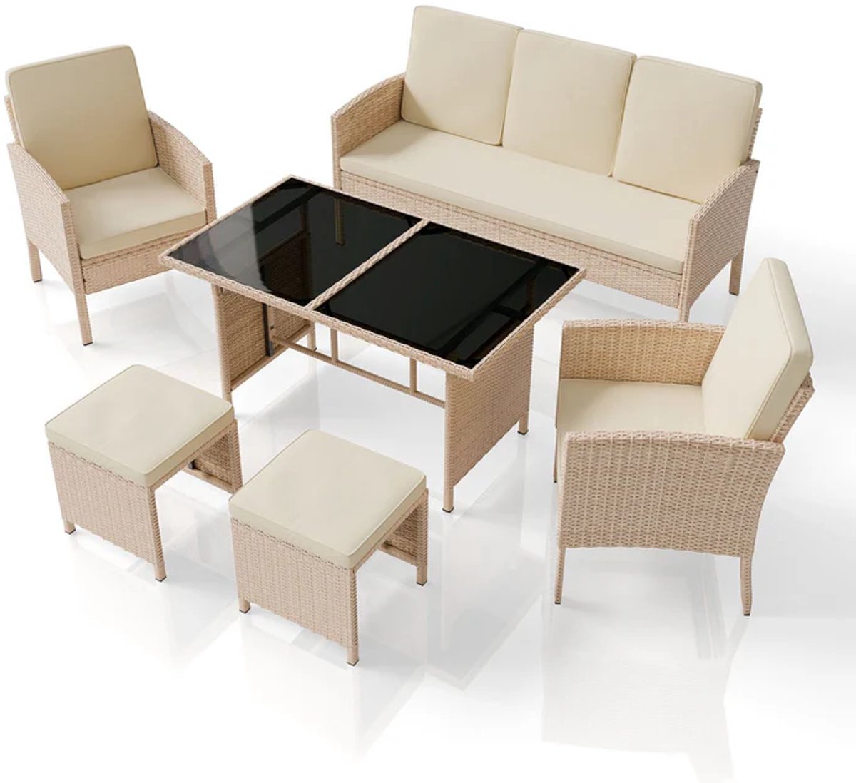 Tuinset / Loungeset / Zitgroep Turin - 7 personen - Polyrattan - Incl. kussens - Crème