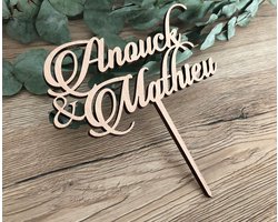Gepersonaliseerde Houten Taarttopper Bruid & Bruidegom – Wedding Cake Topper met Voornamen | Taartdecoratie Bruiloft | Houten Namen Taarttopper | Bruiloft Decoratie | Huwelijkscadeau | Gepersonaliseerd