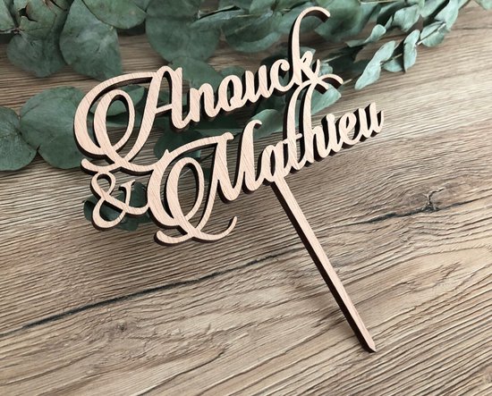 Gepersonaliseerde Houten Taarttopper Bruid & Bruidegom – Wedding Cake Topper met Voornamen | Taartdecoratie Bruiloft | Houten Namen Taarttopper | Bruiloft Decoratie | Huwelijkscadeau | Gepersonaliseerd