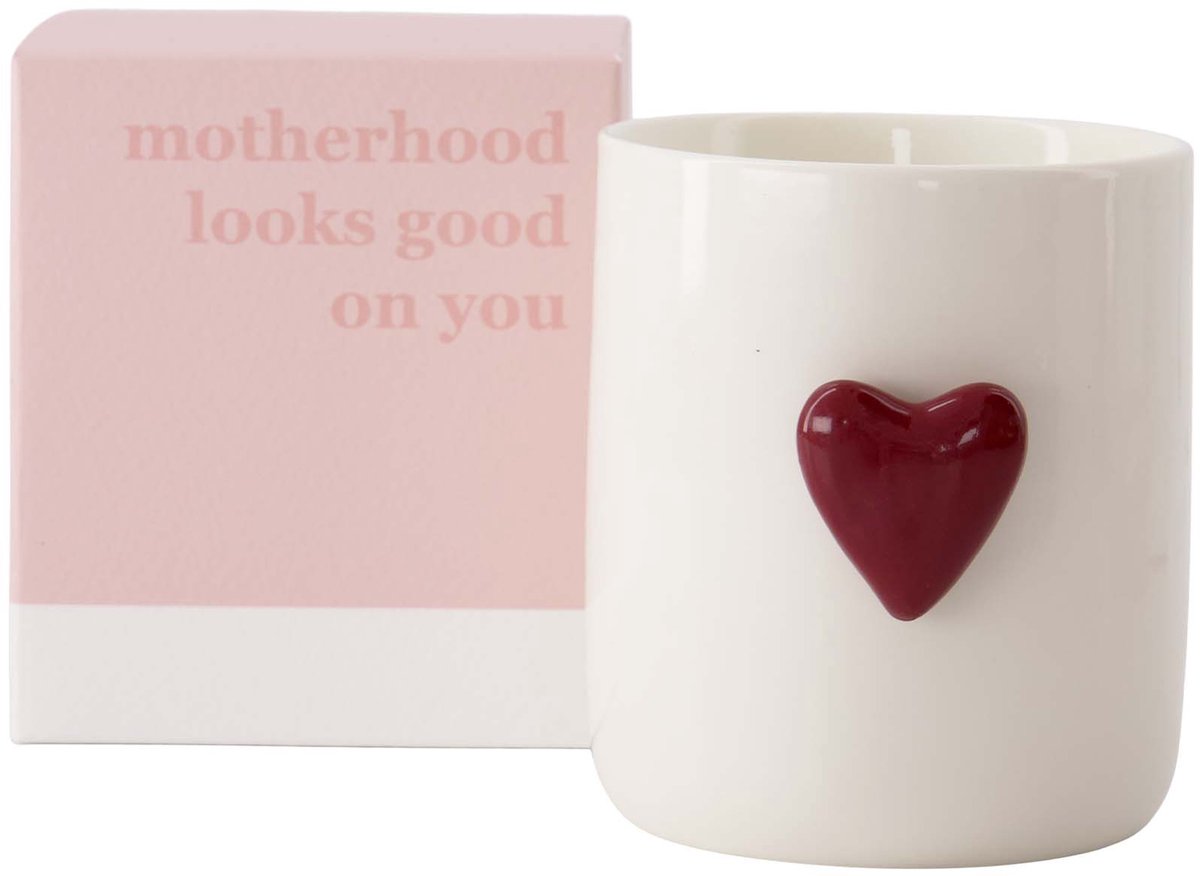 Zusss Geurkaars Keramiek Hart In Doosje Motherhood - Wit / Rood / Roze - Ø8x9cm
