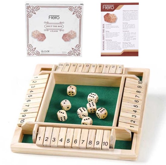 Flero Shut The Box, Houten Dobbelspel, Klepspel - 4 Spelers Familie Bordspel met 8 Dobbelstenen en Houten Bord - Montessori Tactiek- en Rekenspel voor Kinderen en Volwassenen vanaf 3 Jaar - Montessori Klepspel, Familiespel, Reisspel (Groen)