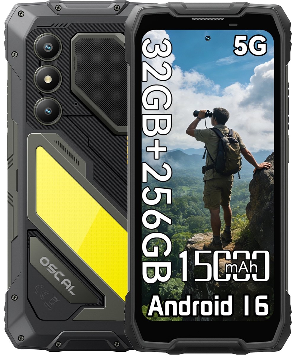 OSCAL PILOT 5 - Robuuste Smartphone - 5G - 36GB RAM - 256GB ROM - 6.67 inch 120Hz - 15000mAh Robuuste Telefoon - Android 16 - NFC - GPS - Zwart