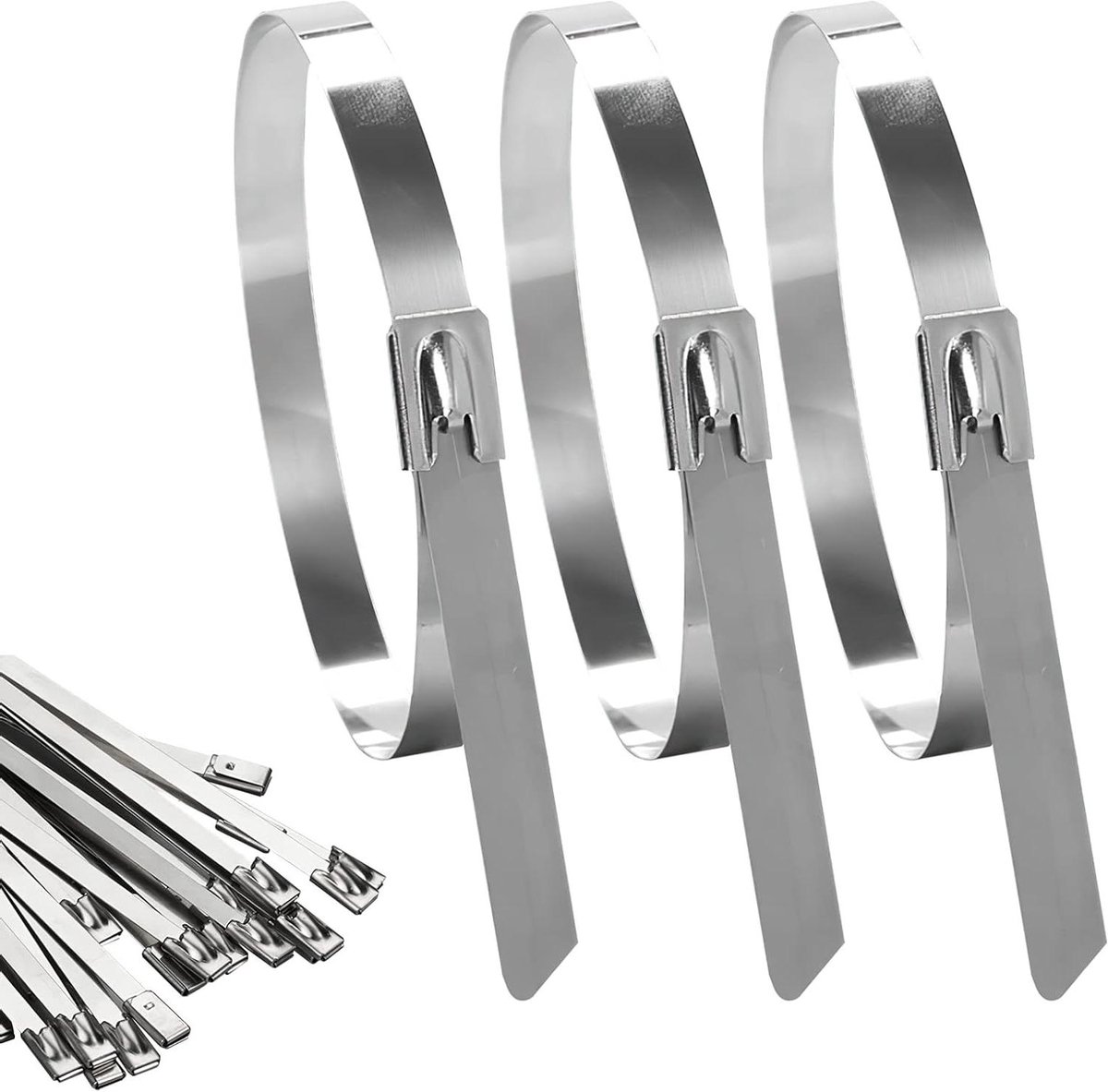 Metalen kabelbinders 20 stuks - 500 x 10 mm - Roestvrijstalen kabelbinders - Automatische vergrendeling - Corrosiebescherming - Bevestiging van buizen, reparatie van hekken