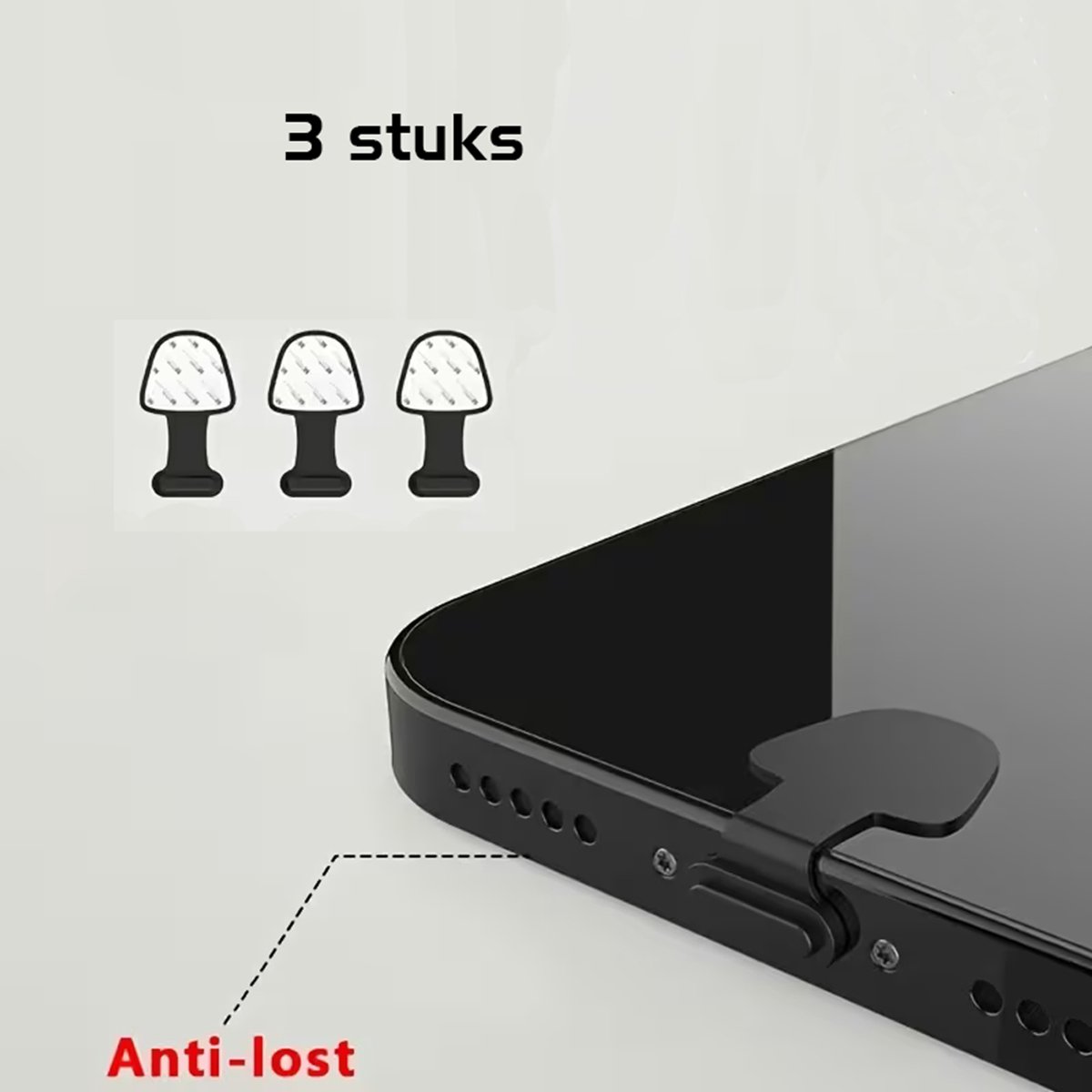 DW4Trading Zelfklevende Siliconen Stofpluggen 3 Stuks Voor USB C Aansluitingen, Ideaal Voor Iphones - Zwart
