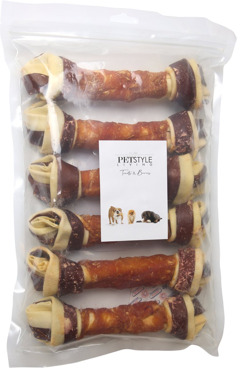 Petstyle Living Geknoopte Botten met Kip Meerkleurig 21cm - Hondensnacks - 6 Stuks