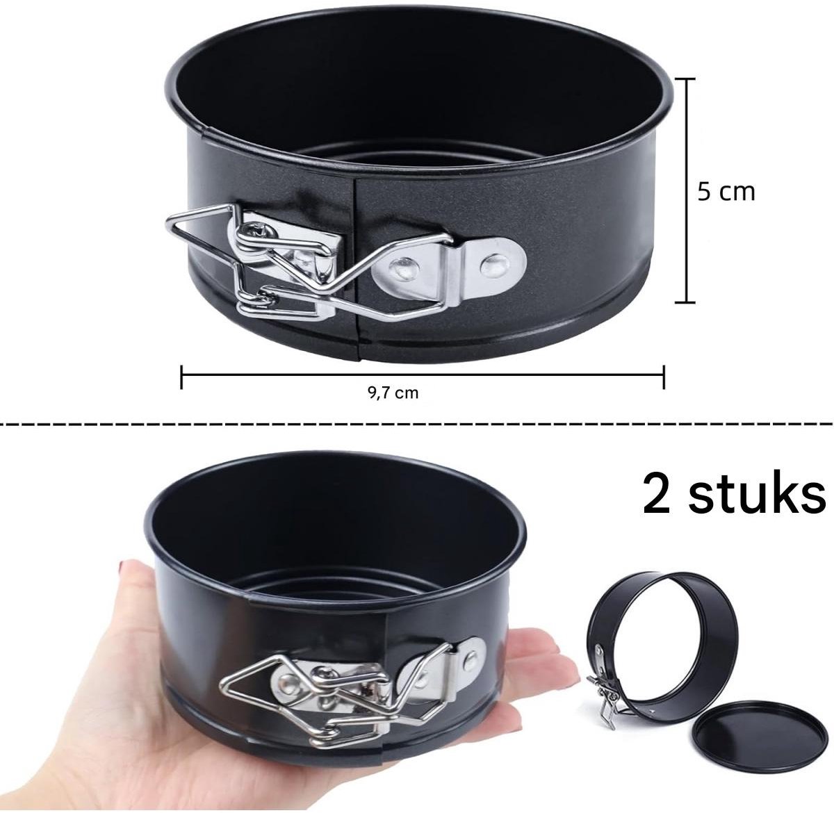 GELLDG 2 stuks mini cakevormpjes - springvorm - 9,7 cm - bakvorm - antiaanbaklaag - rond - compact - platte bodem - geschikt voor het maken van cheesecake, pizza, moussecake - zwart – foto 2