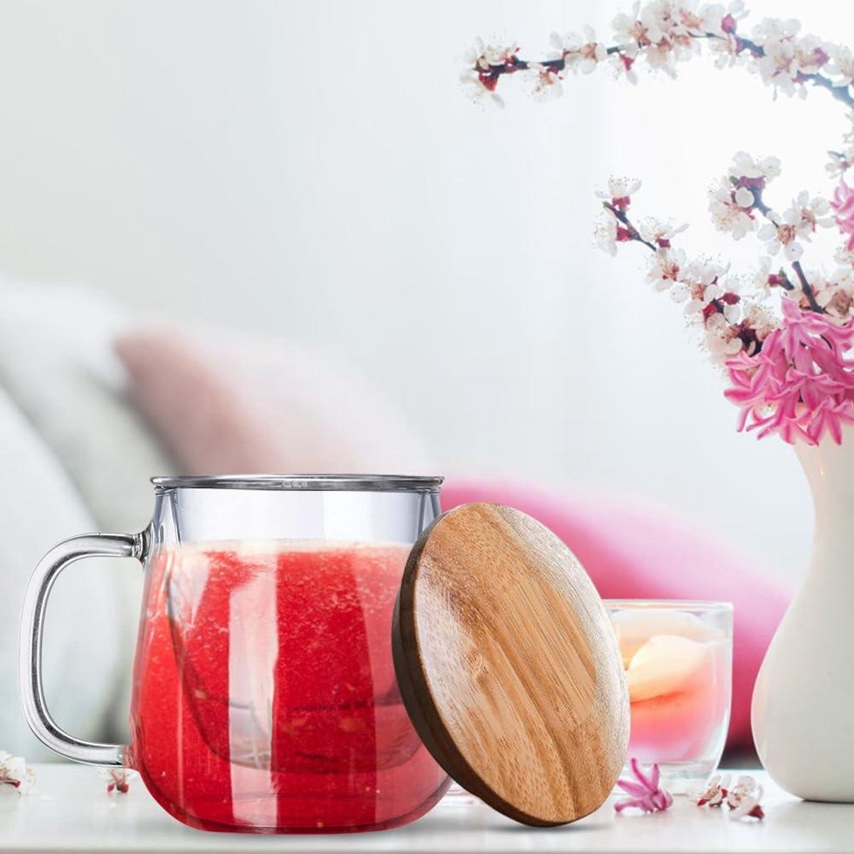 Dubbelwandige glazen theekop met roestvrijstalen zeef - 420ml - Theebeker van borosilicaatglas voor losse thee - Bloementhee - Theezakjes - Kerstgeschenk — cadeau in Kookcadeaus - foto 3