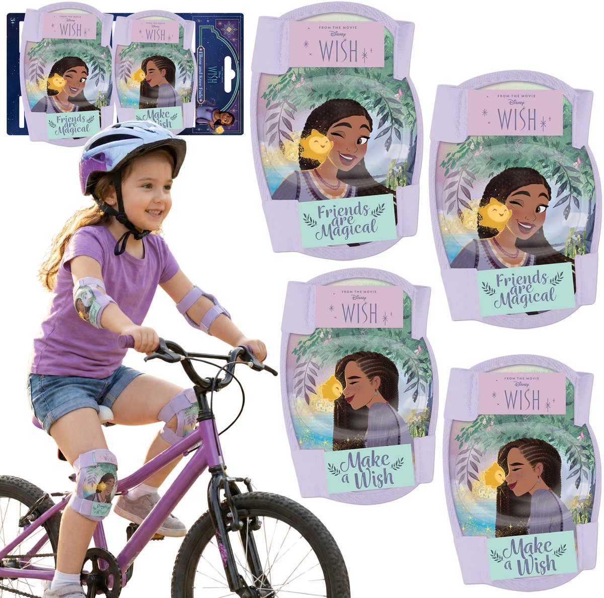 DISNEY WISH Asha Knie en elleboogbeschermers voor kinderen voor fietsen, steps en rolschaatsen
