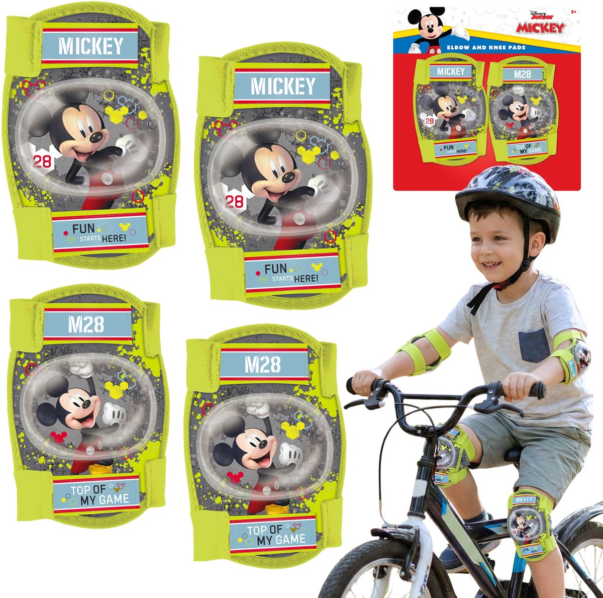 DISNEY Mickey Mouse Knie en elleboog beschermers voor kinderen voor fietsen steps en rolschaatsen Grijs