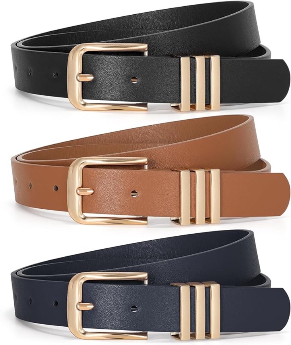 Leren Riem voor Dames - Lederen Riem met Gouden Gesp Verstelbaar - Stijlvol Cadeau voor Dagelijks Gebruik - 100 cm - 3 Stuks - Zwart/Bruin/Marineblauw - van Imperatoris